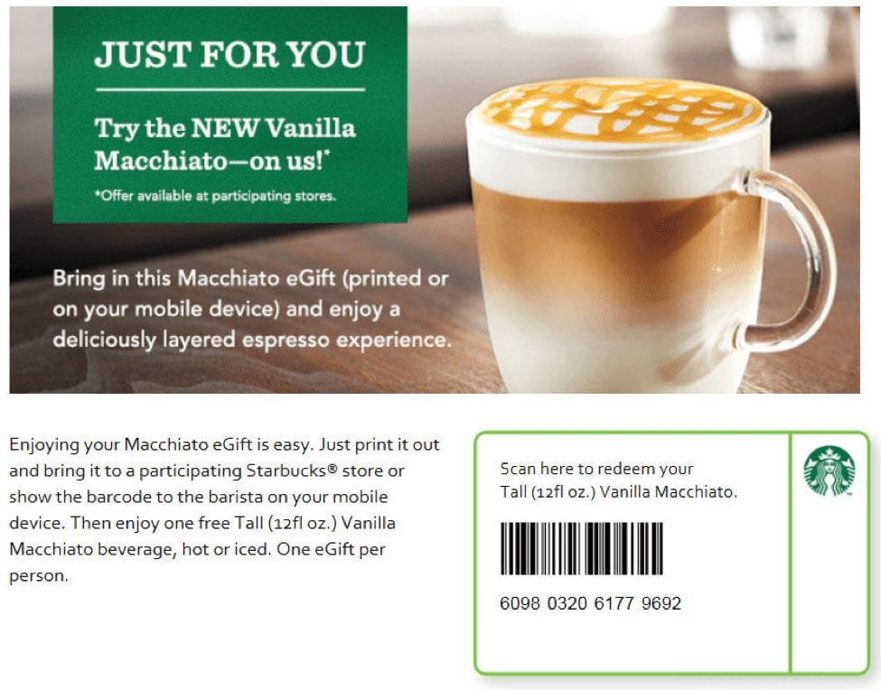 Starbucks gift for free