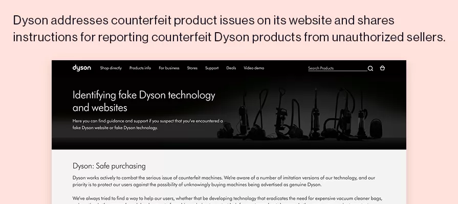 Dyson addresses counterfeit product issue