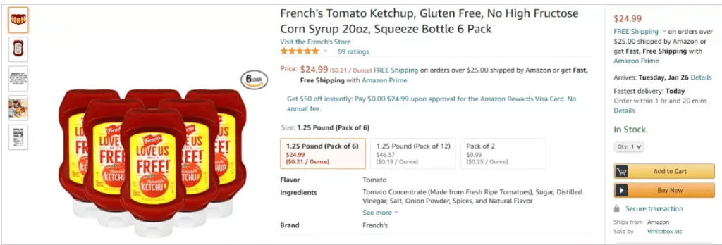 French Tomato Ketchup Product Data