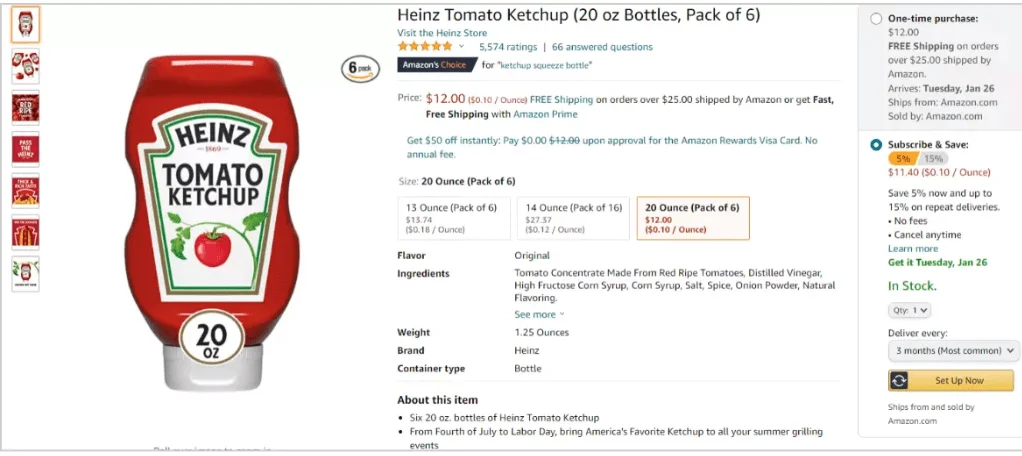 Heinz Tomato Ketchup Product Data